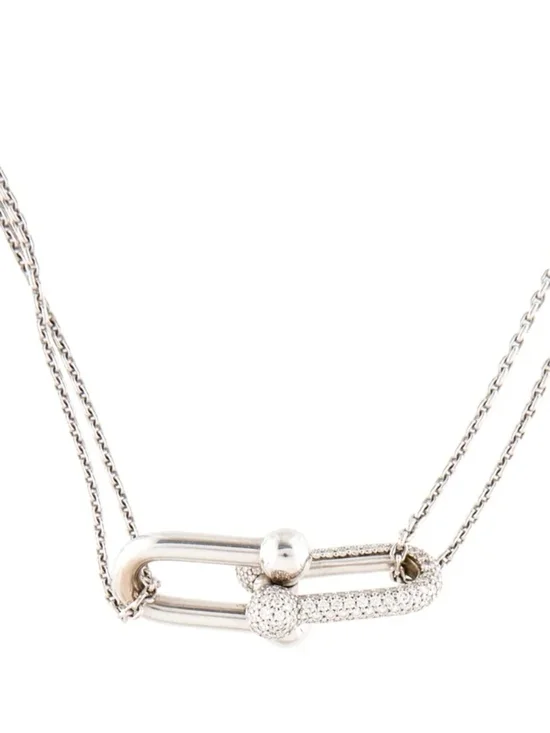 Silver Pave Link Pendant Necklace - White - Picture 2 of 3